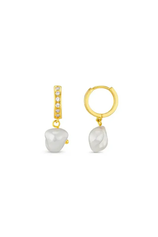 Orelia - Pave & Organic Pearl Drop Øredobber