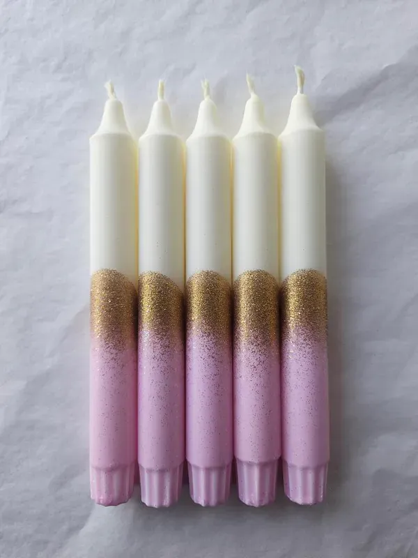 Mrs Miccio - Stearinlys Glitter Pink Gold