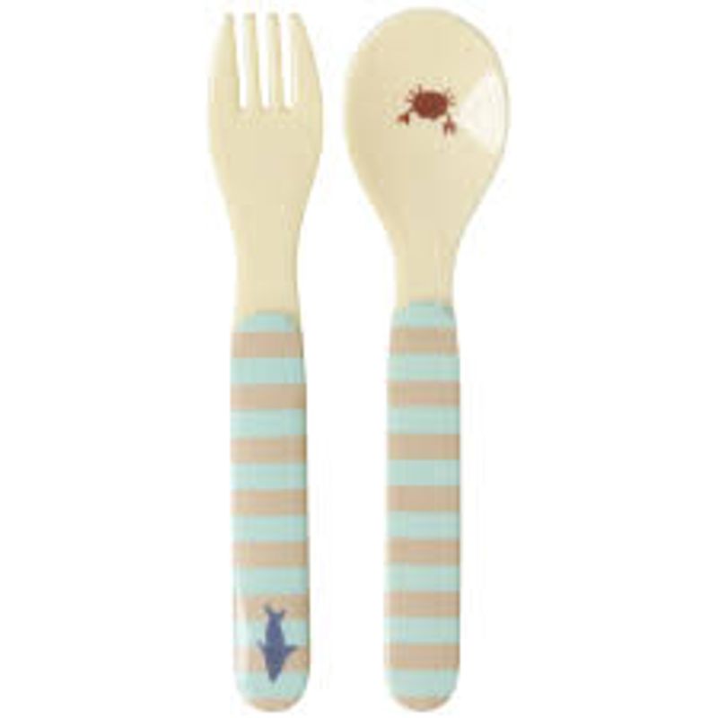 Rice - Bestikksett Ocean print blue